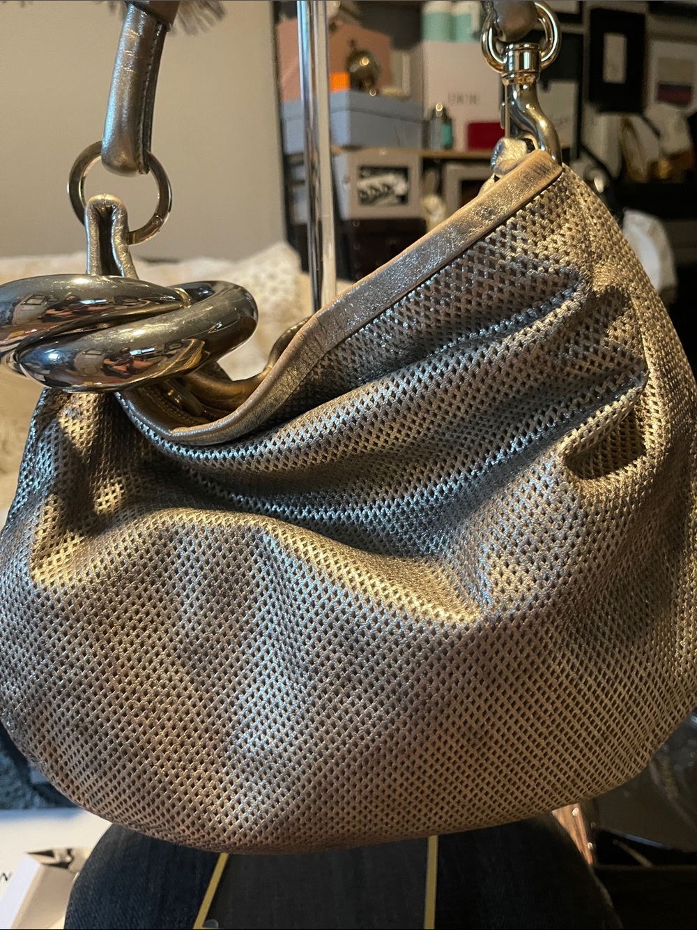 Jimmy Choo Metallic Gold Hobo Sky bag with bangle - Picture 6 of 14